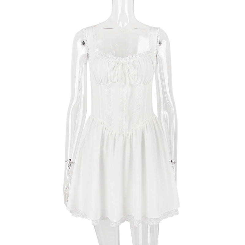 LACE CORSET MINI DRESS IN WHITE