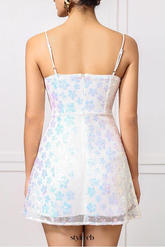 gabrielle Petal-like gradient sequin mini dress in white