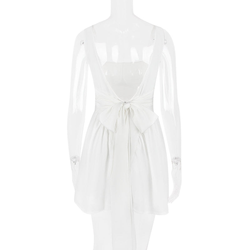 BACKLESS BOW MINI DRESS IN IVORY