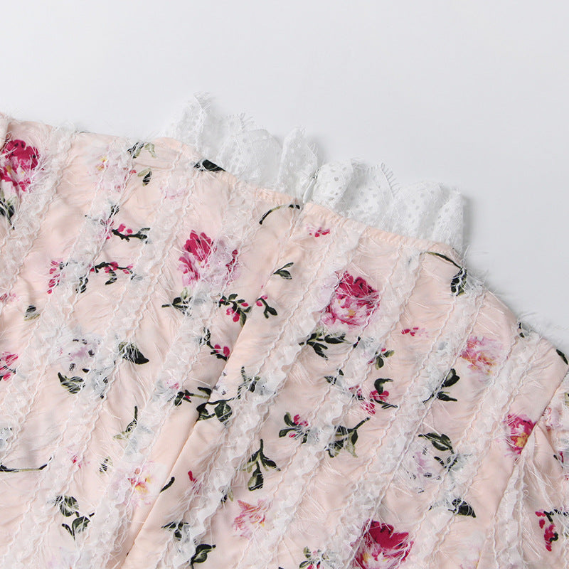 sebastiane Lace-trim long-sleeve floral midi dress in white