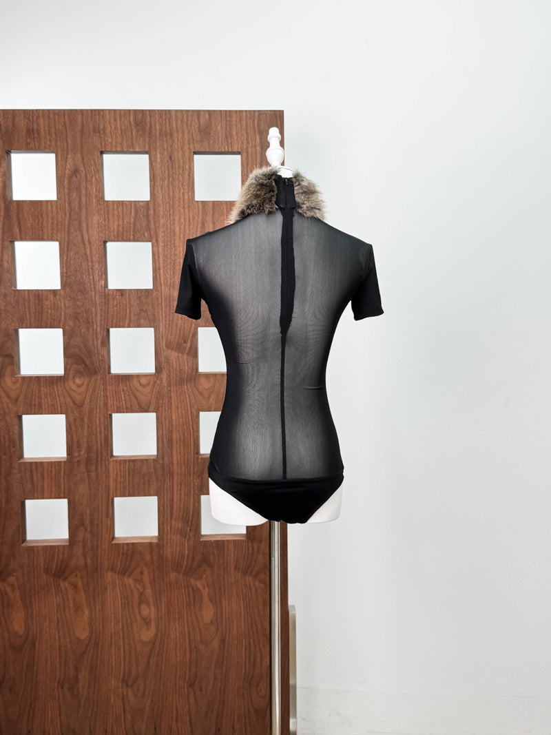 elma furry embellished Turtleneck Bodysuit in black