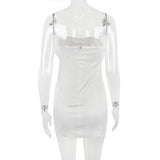 SATIN CRYSTAL EMBELLISHED BOW DRESS IN WHITE