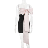 IVORY BOW MINI DRESS IN BLACK