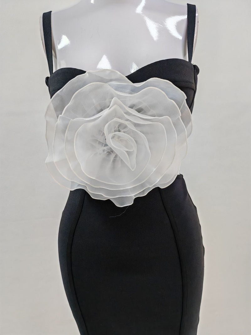 Jacey Mesh Flower Bandage Midi Dress