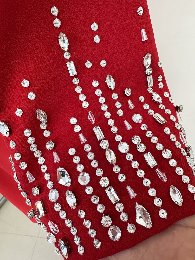 biela v-neck crystal-embellished midi dress in red