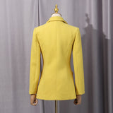 anila Studded Wool Fitted Single-Breasted Blazer in yellow