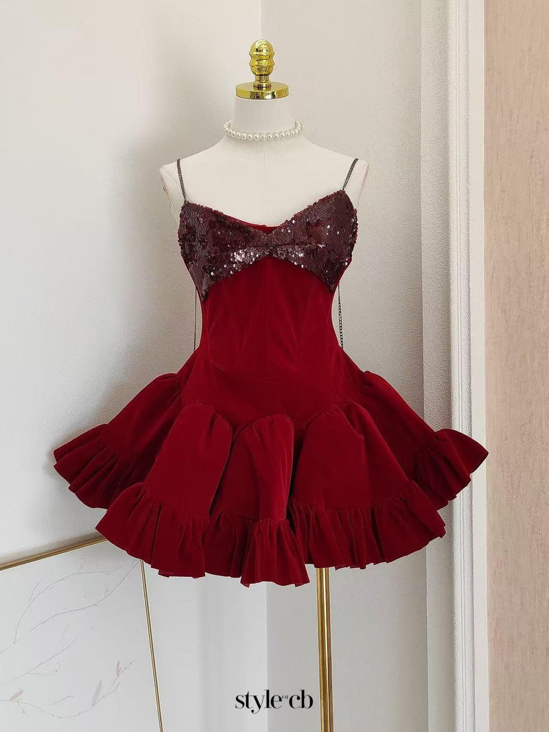 evangeline sequin embellished mini dress in red