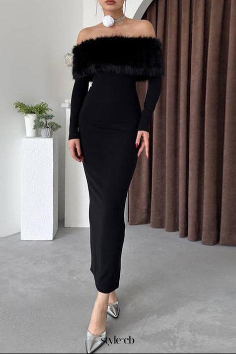 susie furry embellished bodycon midi dress in black