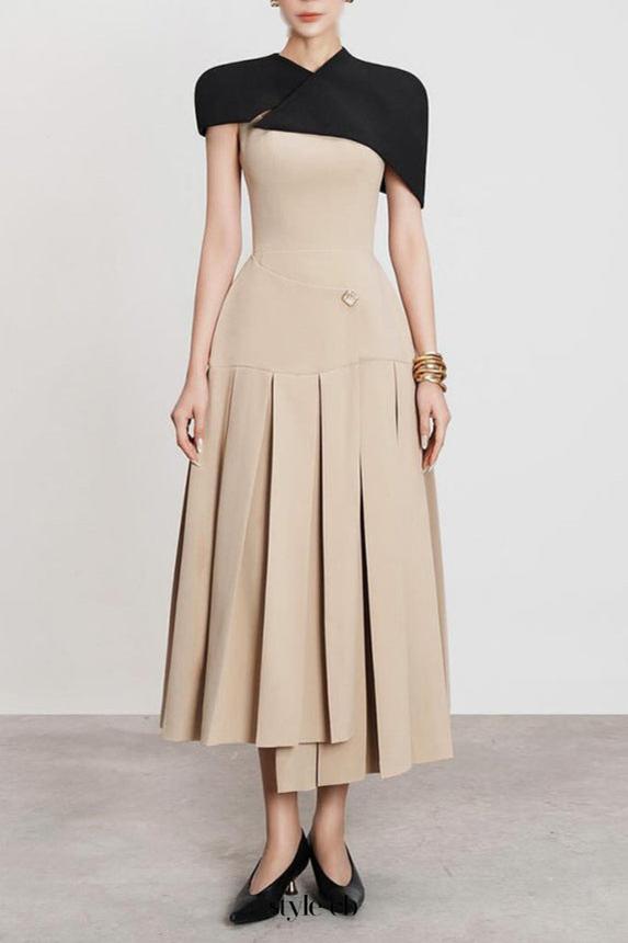 gustave Khaki Cape sleeveless irregular midi dress