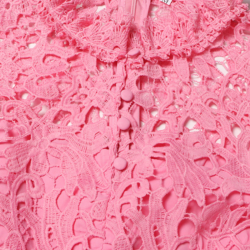 TARA PINK LACE EMBROIDERED LONG SLEEVE MIDI DRESS