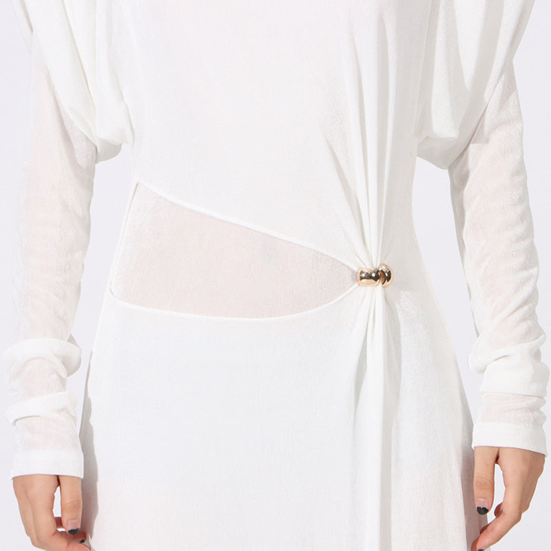 beryl pleated Knitted Fabric Maxi Dress in white