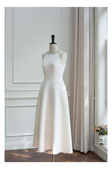 Sleeveless halter neck with diamond midi dress in white