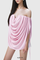Odruta Off Shoulder Draped Top in Pink