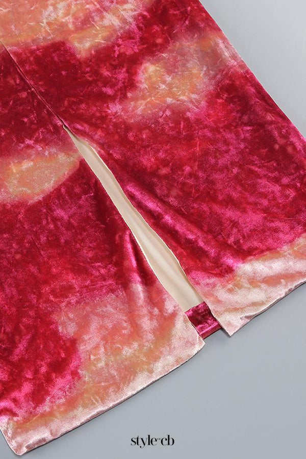 donna pink Off-shoulder Print Velvet long sleeve Midi Dress