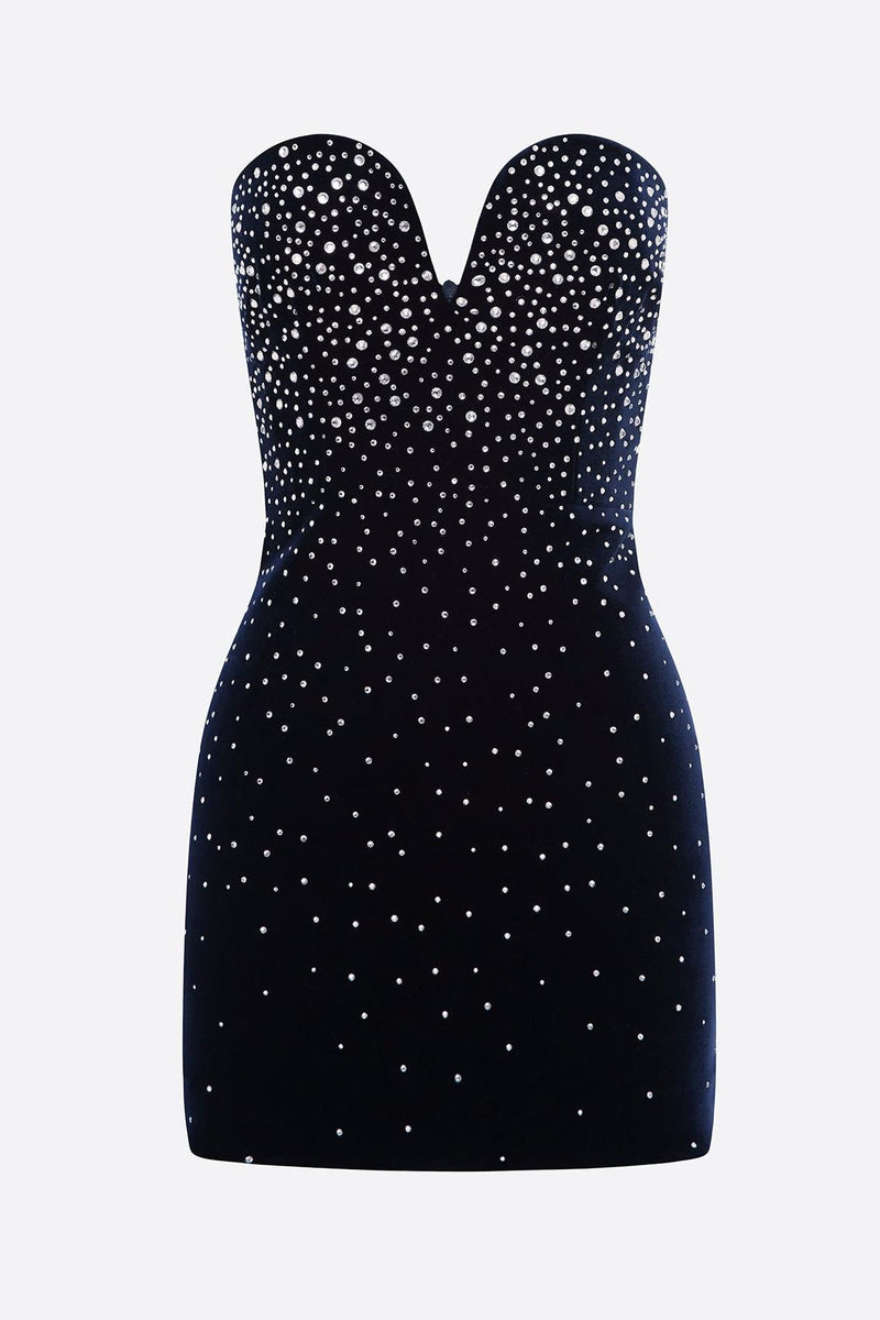 Omer Strapless Crystal Velvet Mini Dress