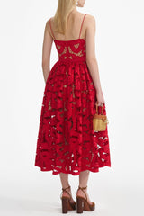 wendy Red Bow Embroidered Midi Dress