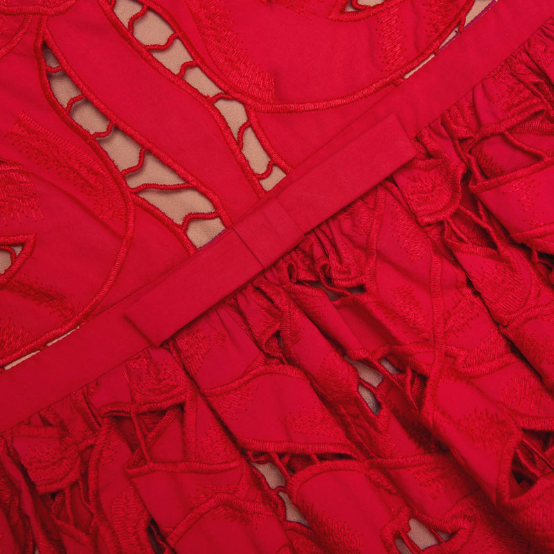 wendy Red Bow Embroidered Midi Dress