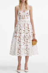 xanthe White Bow Embroidered Midi Dress