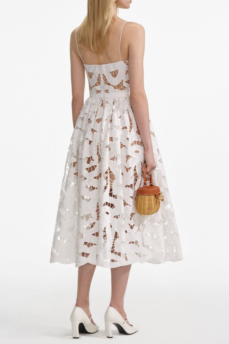 xanthe White Bow Embroidered Midi Dress