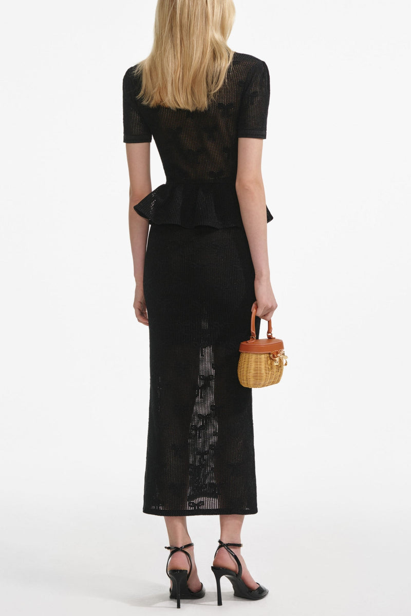 adelaide Black Bow Crochet Midi Dress