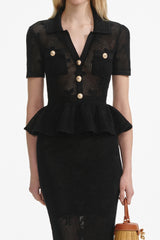 adelaide Black Bow Crochet Midi Dress