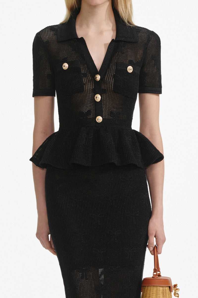 adelaide Black Bow Crochet Midi Dress