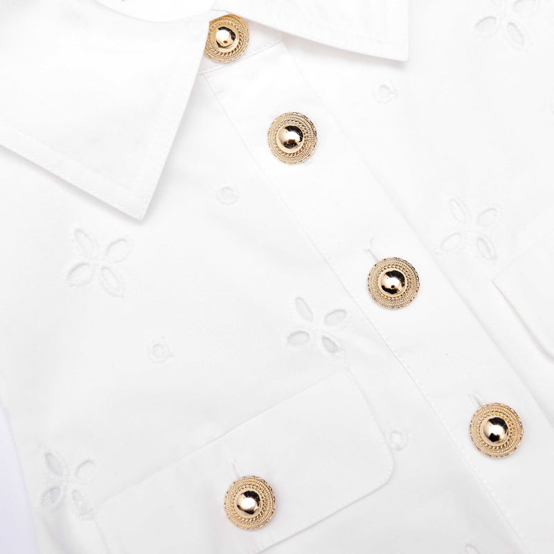 elsie White Cotton Broderie Collared Midi Dress