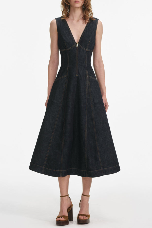 sally Indigo Denim Midi Dress