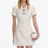 deirdre Cream Boucle Bow Mini Dress