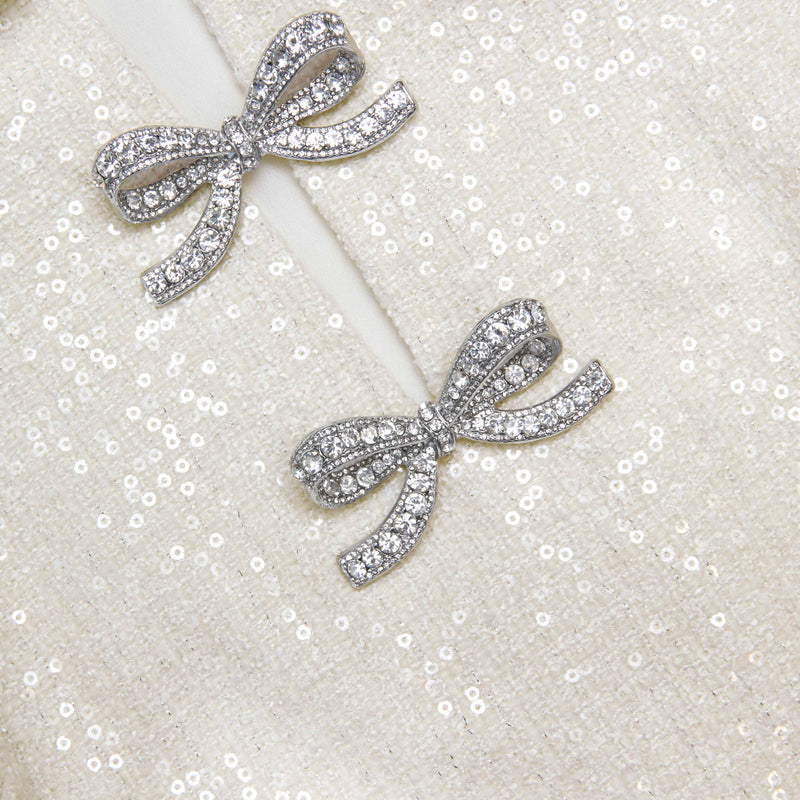 deirdre Cream Boucle Bow Mini Dress