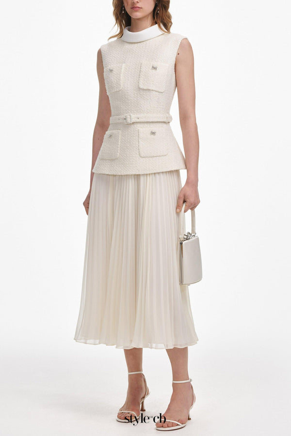 zoe Cream Boucle Sleeveless Midi Dress