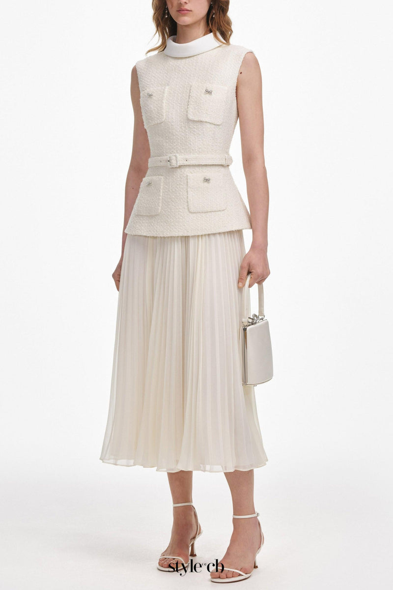 zoe Cream Boucle Sleeveless Midi Dress