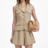 regina Beige Linen Playsuit