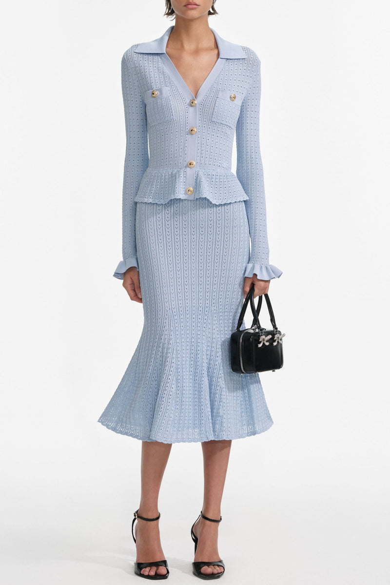 lillian Blue Pointelle Peplum Knit Midi Dress