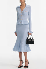 lillian Blue Pointelle Peplum Knit Midi Dress