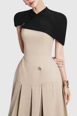 gustave Khaki Cape sleeveless irregular midi dress