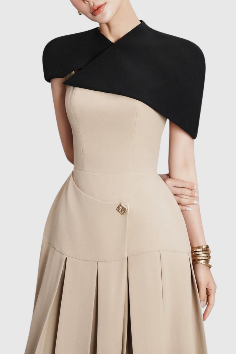gustave Khaki Cape sleeveless irregular midi dress