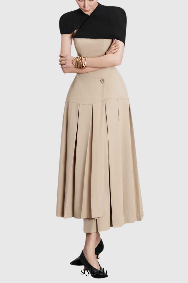 gustave Khaki Cape sleeveless irregular midi dress