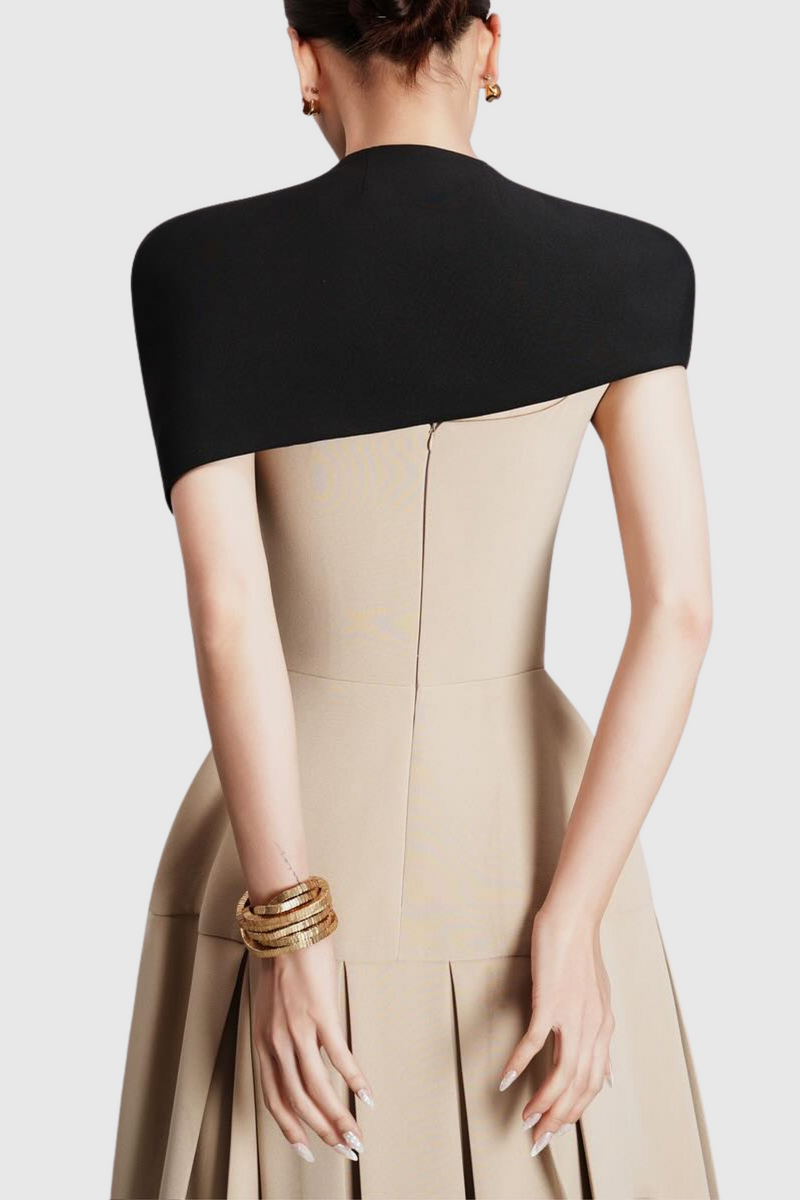 gustave Khaki Cape sleeveless irregular midi dress