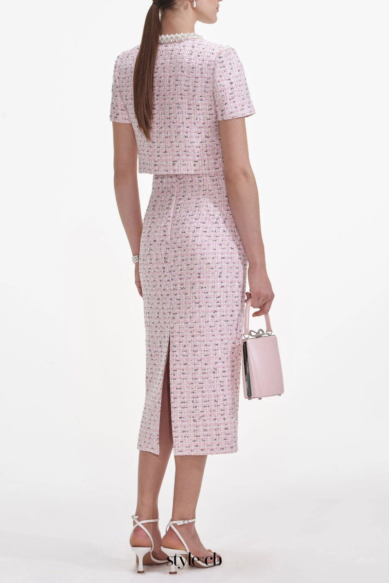 Pink Boucle Pearl Top