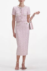 Pink Boucle Pearl Midi Skirt