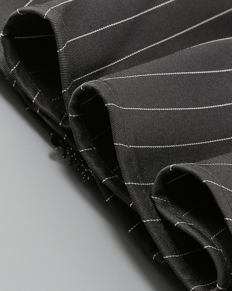 PUFF LONG SLEEVE CRYSTAL CORSET A LINE DRESS IN BLACK