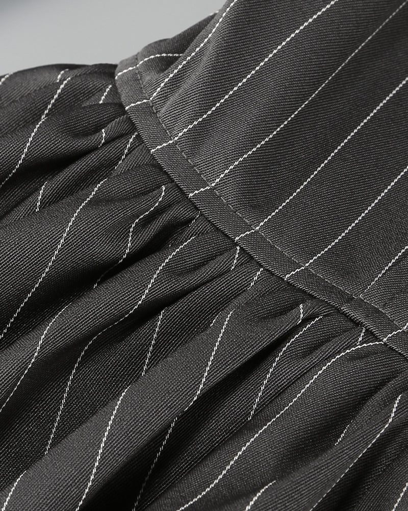 PUFF LONG SLEEVE CRYSTAL CORSET A LINE DRESS IN BLACK