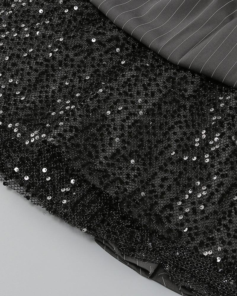 PUFF LONG SLEEVE CRYSTAL CORSET A LINE DRESS IN BLACK