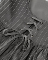 PUFF LONG SLEEVE CRYSTAL CORSET A LINE DRESS IN BLACK