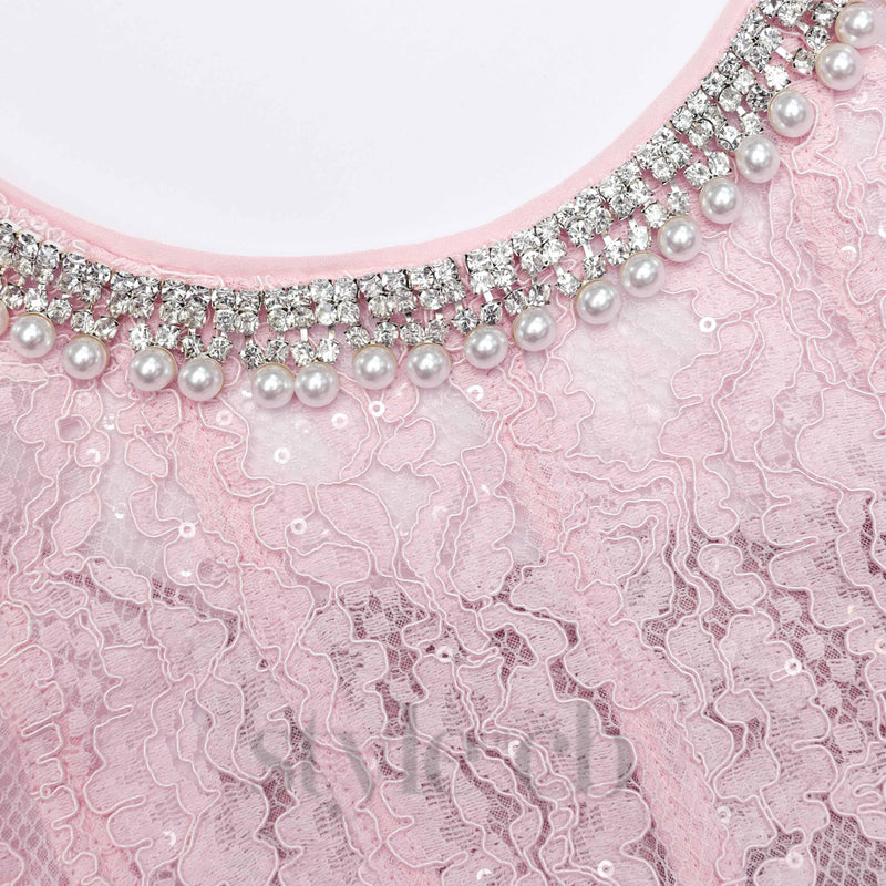 Lace Embellished Midi Dress in pink