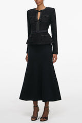 molly Black Sequin Knit Tailored Midi Dress