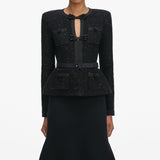 molly Black Sequin Knit Tailored Midi Dress