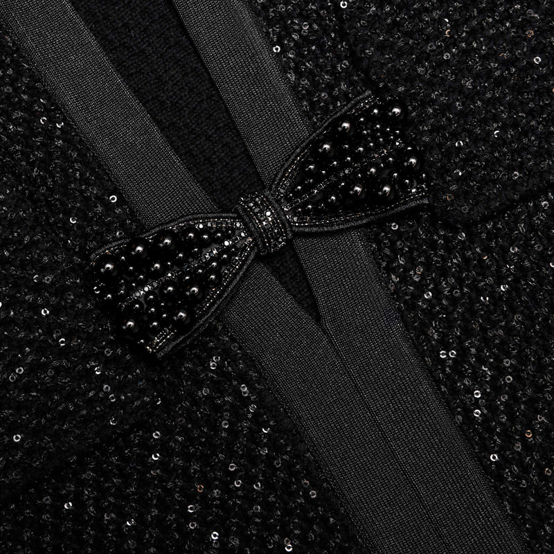 molly Black Sequin Knit Tailored Midi Dress