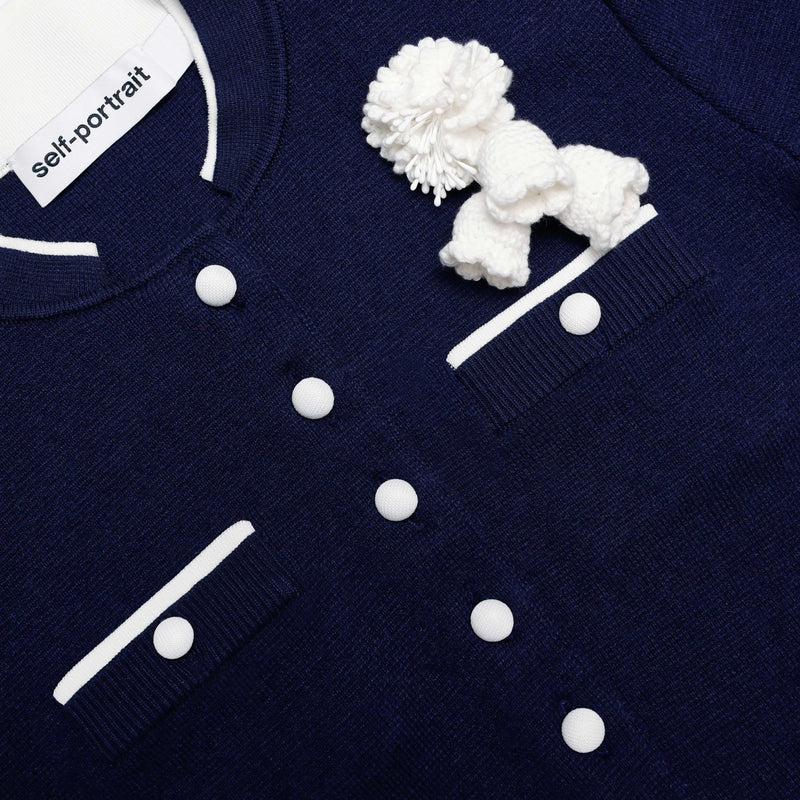 zenobia Navy Crochet Flower Knit Midi Dress